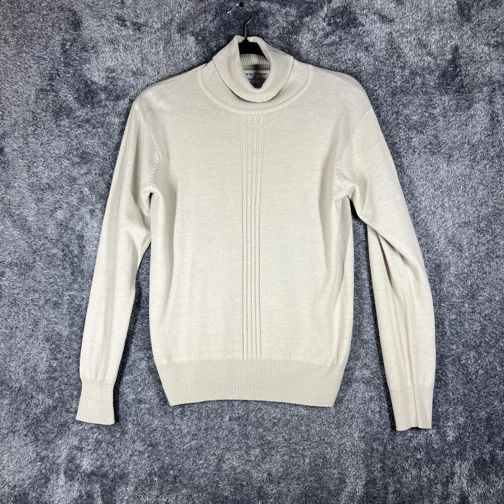 Rena Rowan Sweater Womens S Beige Cable-Knit Turtleneck Lightweight Stretch